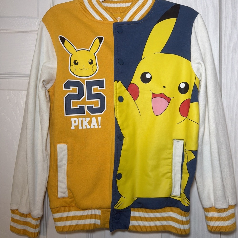 Hybrid Youth Nintendo Pokémon Pikachu #25 Varsity Jacket Size MEDIUM Yellow Snap
